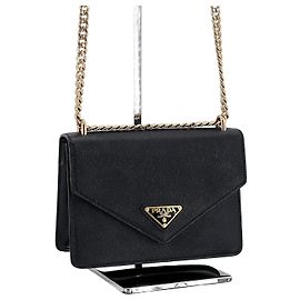 Prada Borsa a Spalla e Crossbody Envelope Saffiano Chain Black Nero