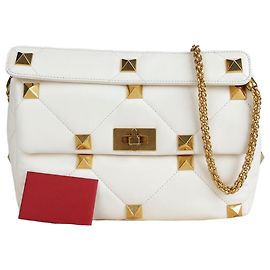 Valentino Tote e Bolsa de Ombro Roman Stud em Couro Branco Recondicionado Branco