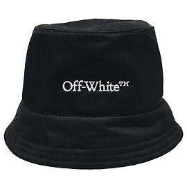 Off White Logo Embroidered Nylon Bucket Hat Silvery