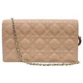 Dior Bolsa de ombro Lady Chain em verniz cannage bege Marrom