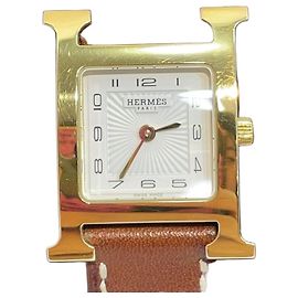 Hermès Reloj de mujer de cuero con doble correa chapado en oro Dorado