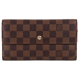 Louis Vuitton Carteira longa com aba Damier Ebene feminina Marrom