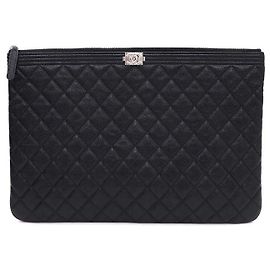Chanel Black Caviar Silver Boy Large Clutch Black