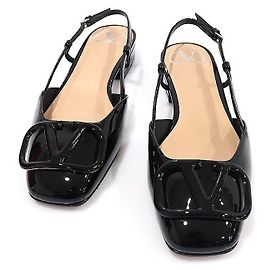 Valentino Sandali slingback da donna in vernice nera con logo firma Nero