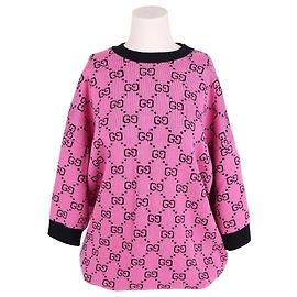 Gucci Kurzärmeliges Strickoberteil mit rosa GG-Muster Pink