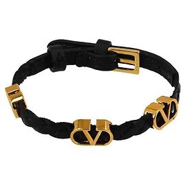 Valentino Pulseira de couro trançado com logotipo Bunny Multicor