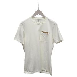 Brunello Cucinelli Camiseta de manga curta em couro branco com bolso redondo Branco