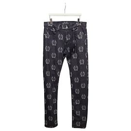 Versace Medusa Multi Lettering Logo Black Denim Pants Black