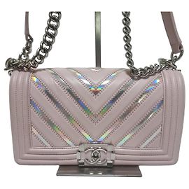 Chanel Bolsa Boy Chevron Prata Série Bolsa de Ombro Medium Prata