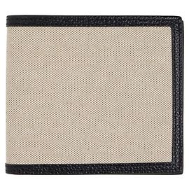 Thom Browne Leather Billfold Beige Canvas Wallet stamp: White