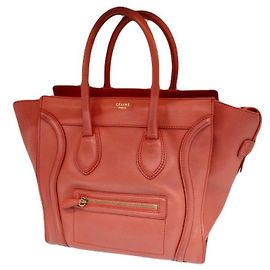 Céline Bolsa Tote Nano Luggage em couro de bezerro cor laranja Laranja