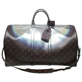 Louis Vuitton Monogram Silver Metallic Nebula Canvas Bandouliere Keepall Silvery