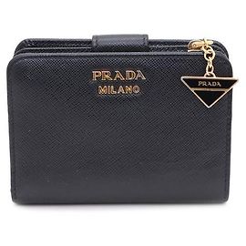 Prada Saffiano Logo Wallet Black Black