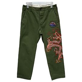 Gucci Pantaloni chino in cotone con ricamo di drago Nero