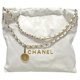 Chanel Borsa a tracolla bianca media con catena dorata lucida Bianco