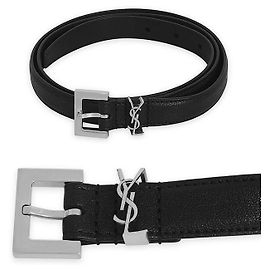 Saint Laurent Belt Monogram Logo Silver Plate Black Black