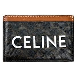 Céline Triomphe Triope Canvas Card Holder Wallet Tan Brown