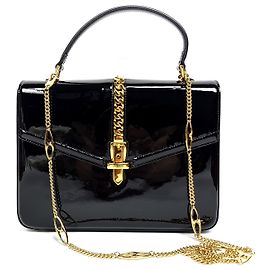 Gucci Silvy Patent Top Handle Tote Bag Medium Red