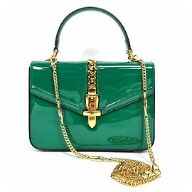Gucci Bolsa Tote de Alça Superior e Bolsa de Ombro Silvy em Verniz Verde