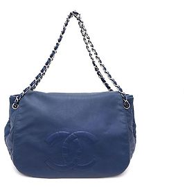 Chanel Bolsa de ombro Timeless CC Caviar Flap Accordion com corrente prateada Azul