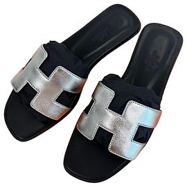 Hermès Sandalo Oran Slipper Argento Multicolore