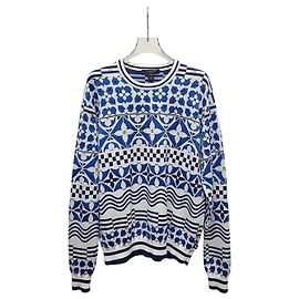 Louis Vuitton Jacquard-Strickpullover mit blauem Monogramm Blau