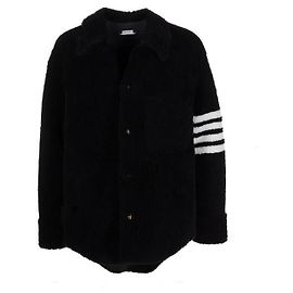 Thom Browne Giacca-camicia in shearling tinto oversize Argento