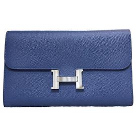 Hermès Constance Long Wallet Silver Stamp Blue