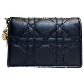 Dior Lambskin Cannage Cardholder Black Gold Black