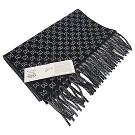 Gucci Sciarpa GG in lana e cashmere grigio chiaro con frange Marrone