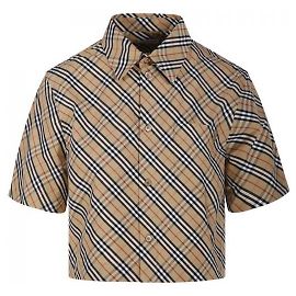 Burberry camisa de algodão xadrez cropped Marrom