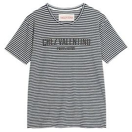 Valentino Kurzärmeliges T-Shirt aus Baumwoll-Leinen-Jersey Blau