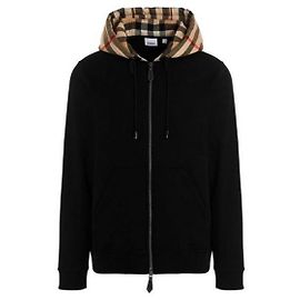 Burberry Check Hood Baumwoll-Kapuzenpullover mit Reißverschluss Schwarz