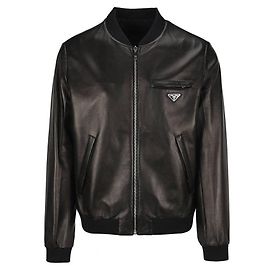 Prada Reversible Lederjacke mit Logo Schwarz