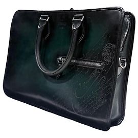 Berluti Leather Briefcase Green Patina Green