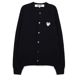 Comme Des Garcons Weißer Strickcardigan mit Herzmuster Blau