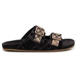 Burberry Check Suede Urchin Sandals Black