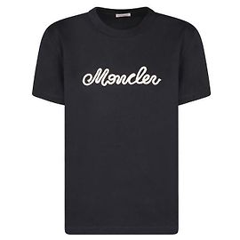 Moncler T-Shirt aus Baumwolle mit Logo-Stickerei Blau