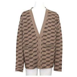 Balenciaga Cárdigan largo en jacquard BB bicolor Castaño