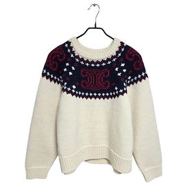 Céline Fair Isle Triomphe Strickpullover für Damen Weiß