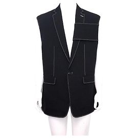 Burberry Contrasting Stitch Black Wool Blend Men's Vest Black