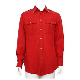 Gucci Rote Baumwoll-Militär-Hemdenjacke für Herren mit Epauletten Rot