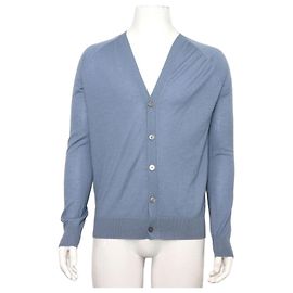 Hermès Hellblauer Herren-Cardigan aus Kaschmir-Seiden-Mischung Blau