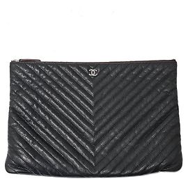 Chanel Chevron Clutch Large Schwarz