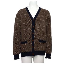 Gucci GG Stripe Wool Cardigan Black