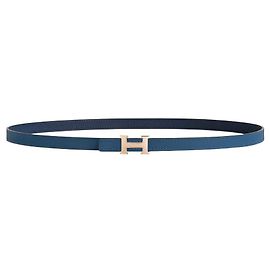 Hermès Mini hebilla de cinturón, correa de cuero reversible de doble cara Azul