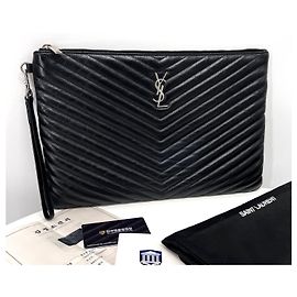Saint Laurent Matelassé Clutch Bag Large Black Black