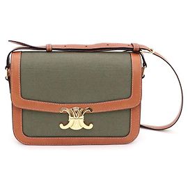 Céline Bolsa de ombro e transversal em têxtil Triomphe Medium Marrom