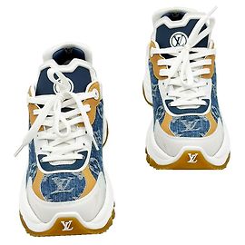 Louis Vuitton Tênis Run em denim branco e azul para mulher Branco