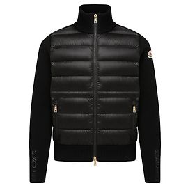 Moncler Logo Patch Wool Mix Lightweight Down Jacket Black Black